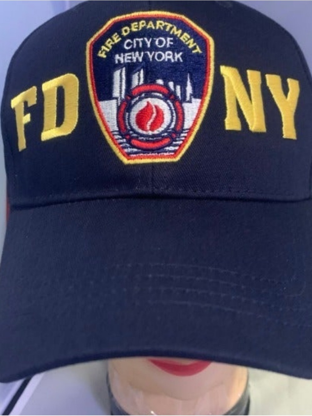 DNY Navy Cap with Yellow FDNY Embroidery and Red Shield Accent